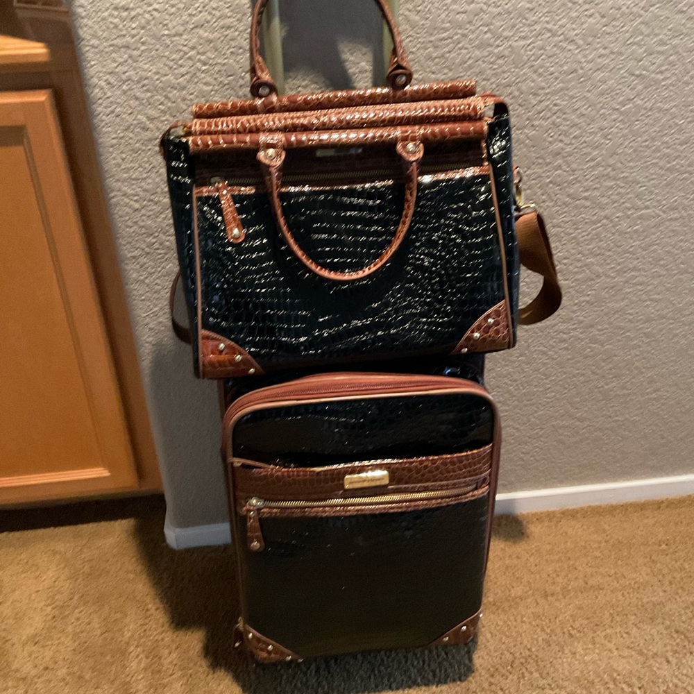 Samatha Brown Croc Embossed carry on luggage and tote